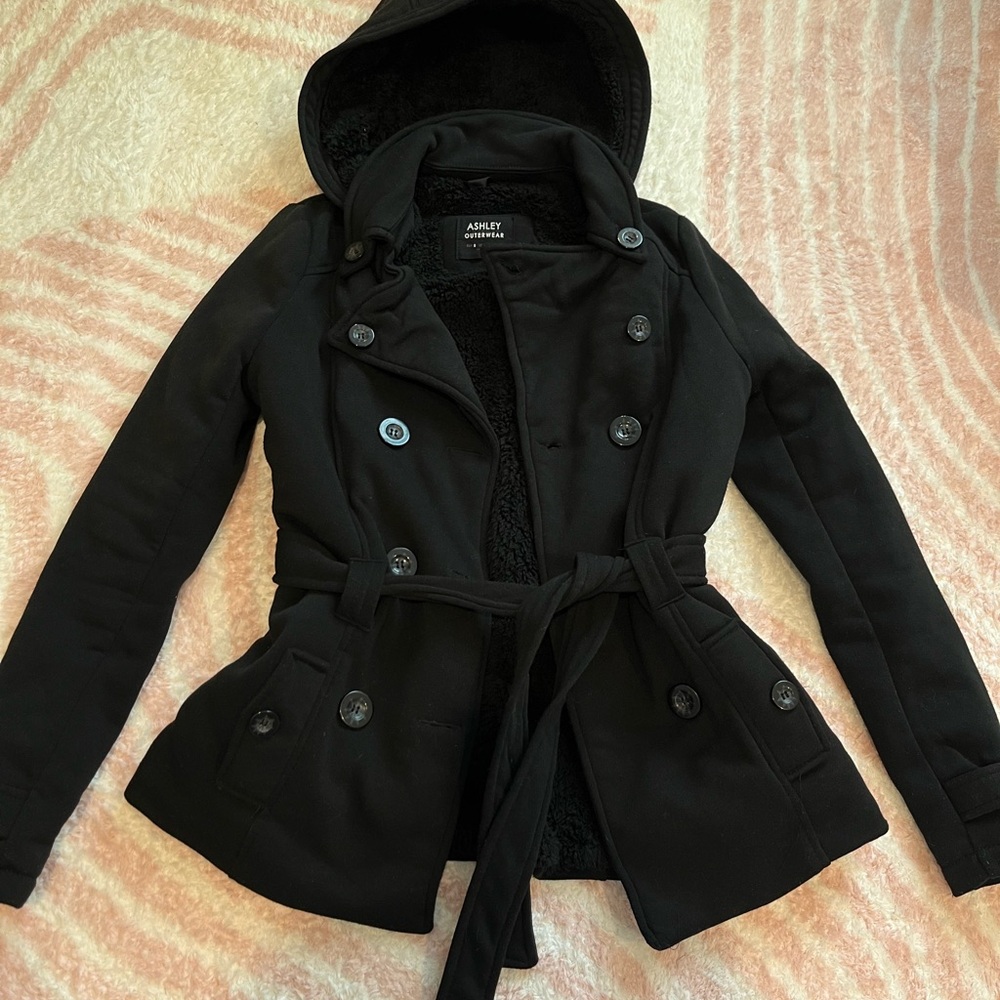 Ashley By 26 International Black Trench Coat with Hood and Belt